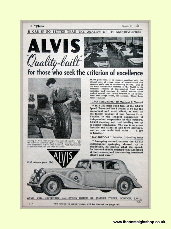 Alvis Original Advert 1937 (ref AD6619)