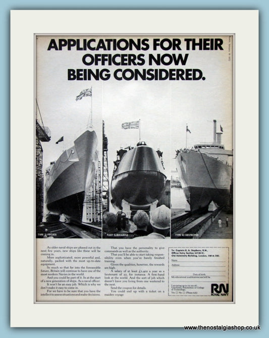 Royal Navy Officers. Original Advert 1972 (ref AD6080)