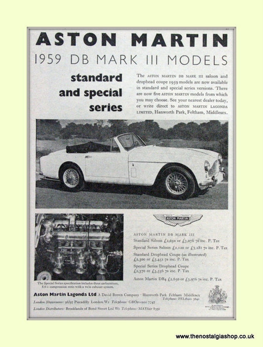 Aston Martin DB III 1959 Original Advert. (ref AD6707)