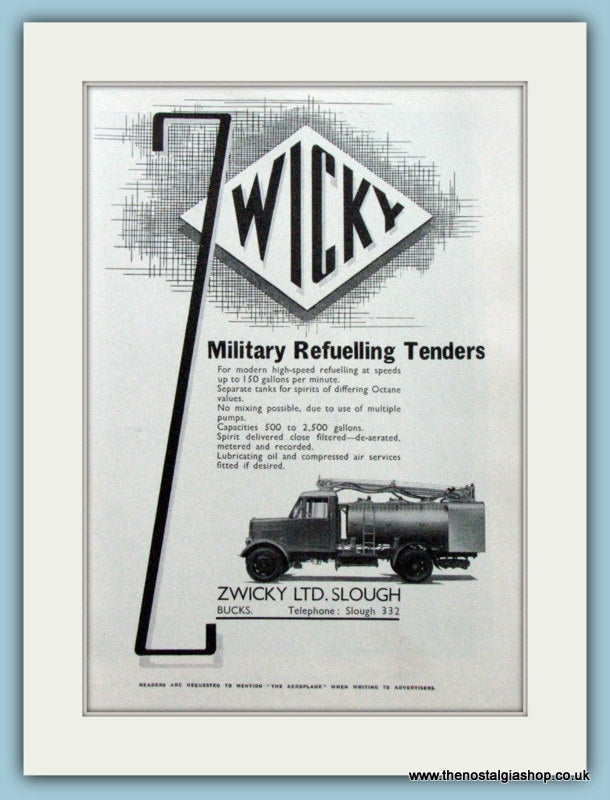 Zwicky Military Refuelling Tender. Original Advert 1938 (ref AD4215)