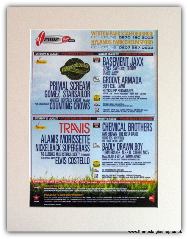 V 2002 Festival Advert. Travis, Elvis Costello, (ref AD1814)