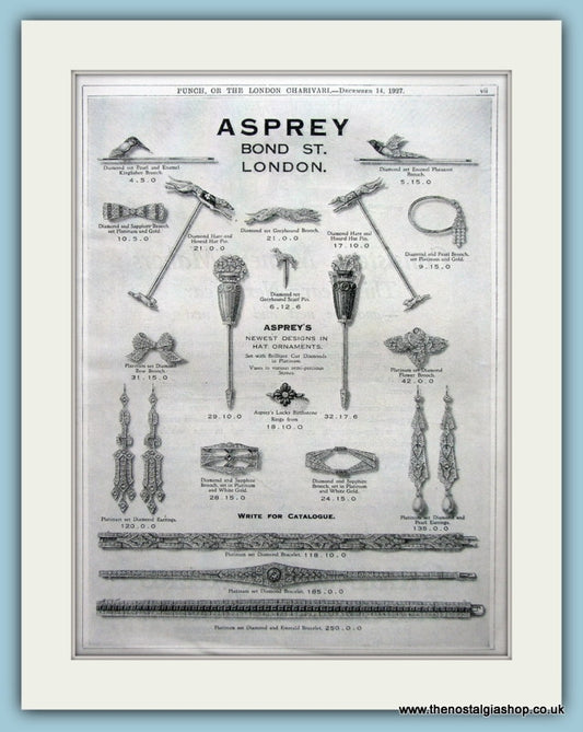 Asprey Bond Street Jewellers Set Of 2 Original Adverts 1927 (ref AD6260)