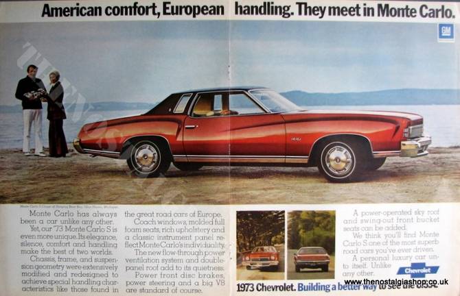 Chevrolet Monte Carlo S Coupe. Original Advert 1973 (ref AD4055)