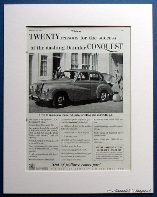 Daimler Conquest. Set of 2 Original Adverts 1953. (ref AD1474)