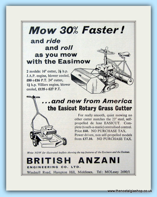 Easimow & Easicut Mowers. Original Advert 1960 (ref AD4653)