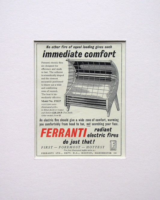 Ferranti Electric Fire 1953 Original Advert (ref AD1530)