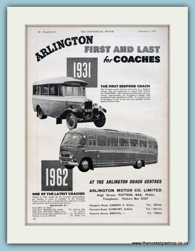 Arlington Coaches Original Advert 1962 (ref AD2975)