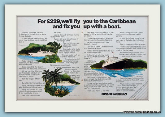 Cunard Caribbean Ship 1974 Double Original Advert (ref AD2339)