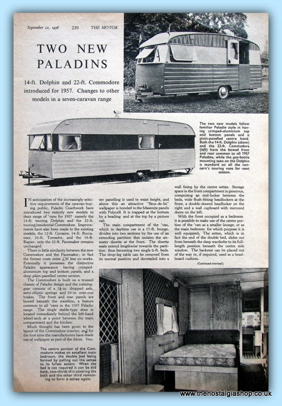 Paladin Dolphin & Commodore Caravan Original Test Report 1956 (ref AD6375)