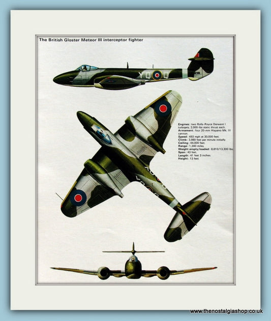 British Gloster Meteor III Interceptor Fighter Print (ref PR529)