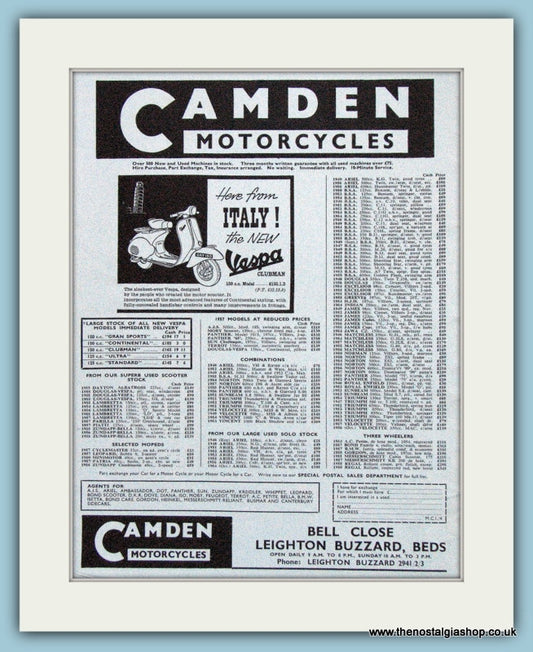 Camden Motorcycles The New Vespa Original Advert 1958 (ref AD4194)