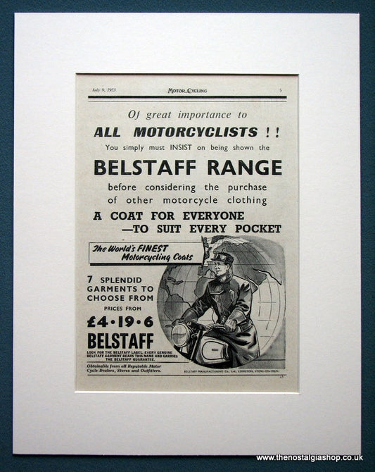 Belstaff Motorcycle Clothing. Original advert 1953 (ref AD1309)