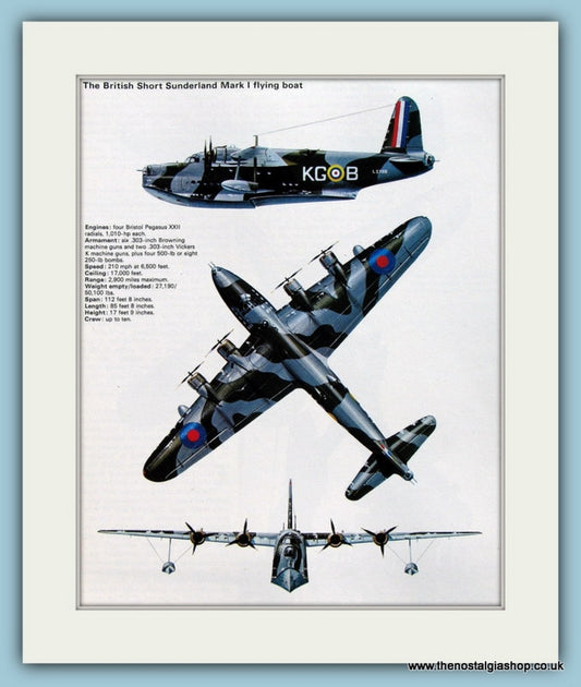 British Short Sunderland Mark I Flying Boat. Print (ref PR535)