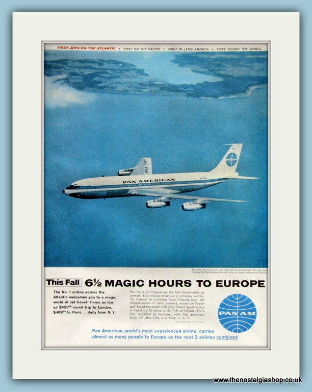 Pan Am Airline Original Advert 1958 (ref AD8247)