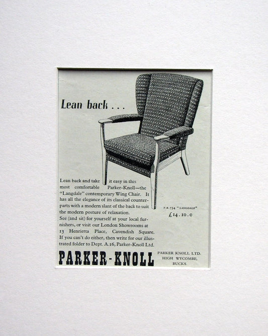 Parker - Knoll, The Langdale Wing Chair. Original advert 1953 (ref Ad1549)