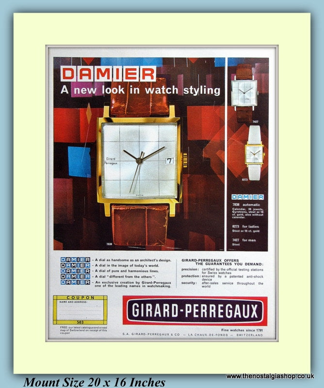 Damier Girard-Perregaux Watch Original Advert 1965 (ref AD9423)
