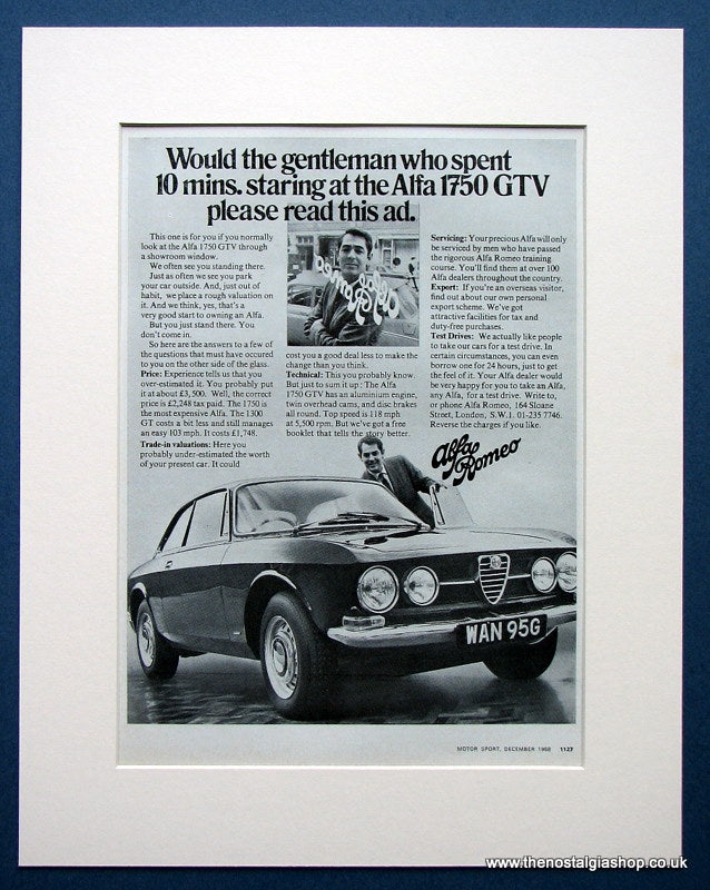 Alfa Romeo 1750 GTV. Original advert 1968 (ref Ad1417)