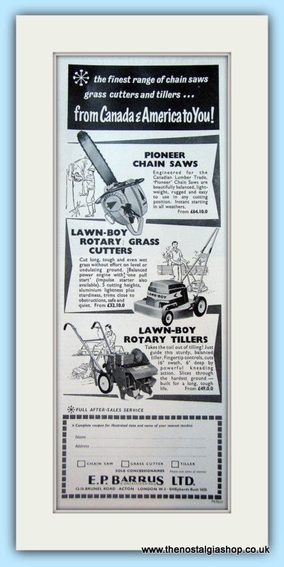 E. P. Barrus Ltd  Mowers. Original Advert 1961 (ref AD4658)