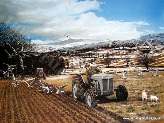 Winter Ploughing. Tractor Print (ref N106)