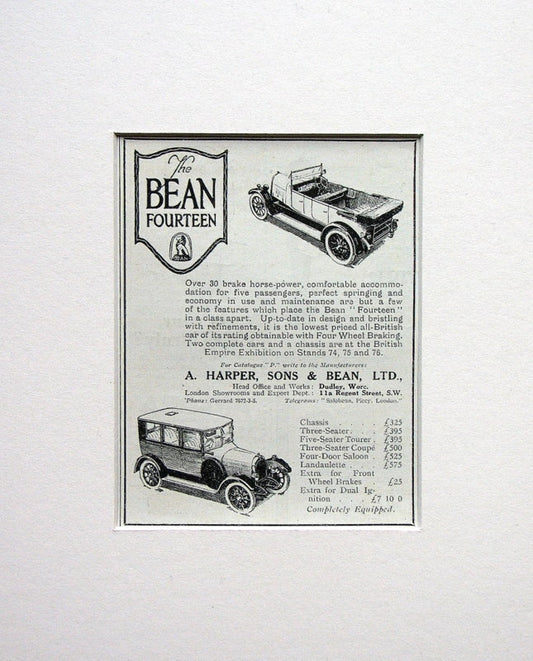 Bean Fourteen Motor Car. Original advert 1924 ( ref AD1566)