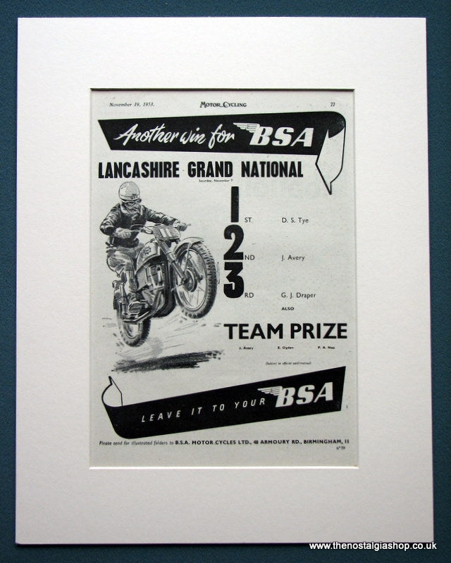 BSA wins Lancashire Grand National 1953. Original advert (ref AD1263)