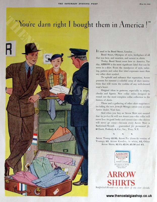 Arrow Shirts. Original Advert 1935 (ref AD4004)