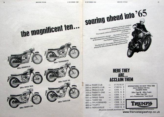Triumph Motorcycle Range 1964 Original advert (ref AD1295)