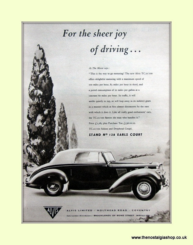 Alvis TC.21/100 Original Advert 1954 (ref AD6634)