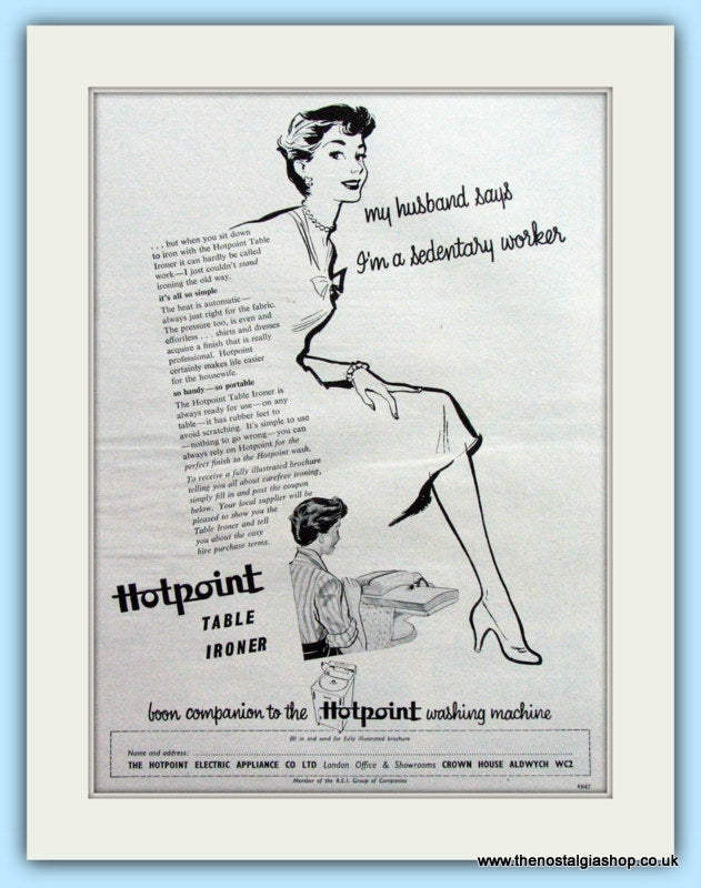 Hotpoint Table Ironer Original Advert 1955 (ref AD4783)