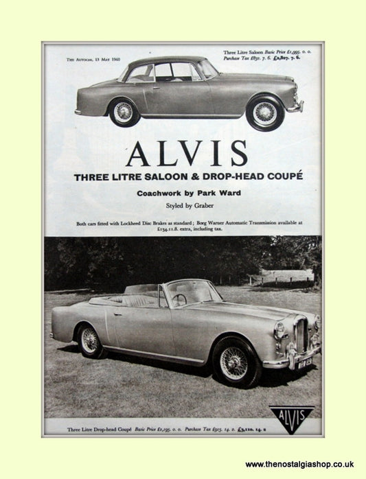 Alvis Three Litre & Coupe.Set of 2 Original Adverts 1960 (ref AD6642)