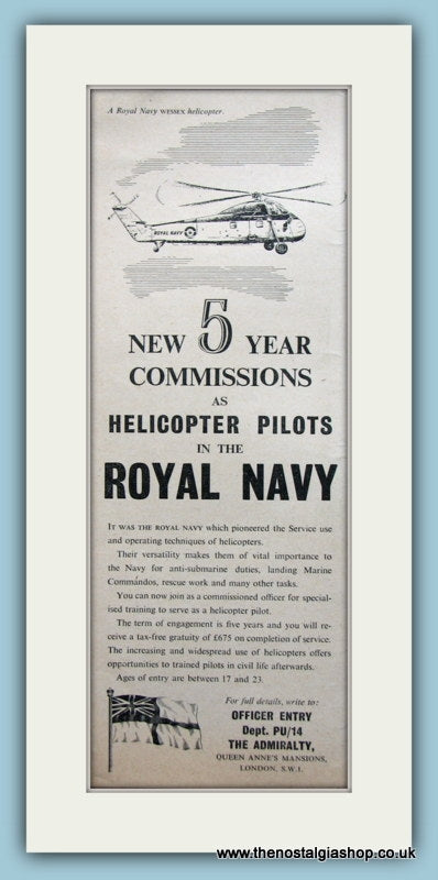 Royal Navy Helicopter Pilots. Original Advert 1959 (ref AD6055)