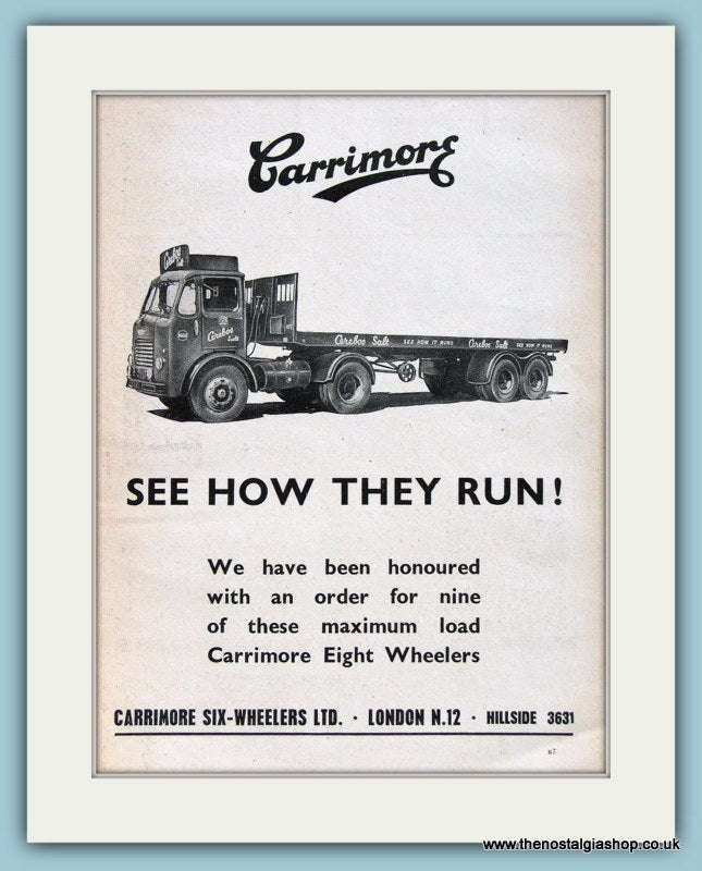 Carrimore Eight Wheeler Trucks Original Advert 1960 (ref AD2977)