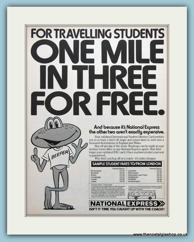 National Express Coach Travel Original Advert 1982 (ref AD3693)