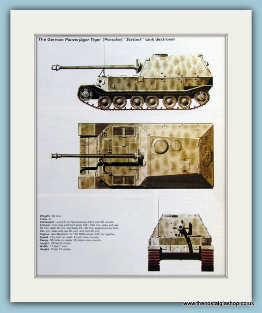 German Panzerjager Tiger Elefant Tank Destroyer. Print (ref PR445)