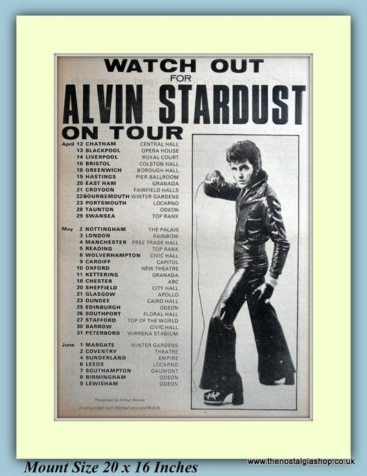 Alvin Stardust On Tour Original Advert 1974 (ref AD9399)