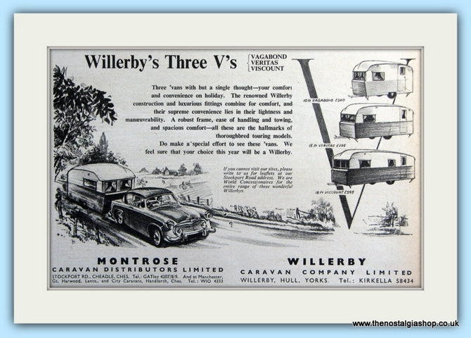 Willerby's Three V's Caravans Original Advert 1956 (ref AD5095)
