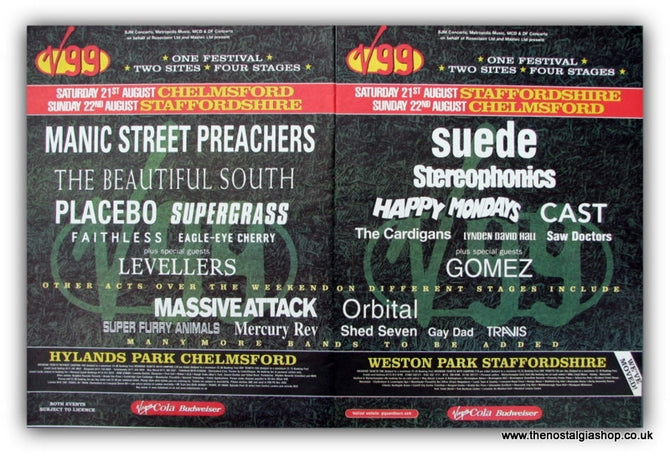 V99 Festival Original Advert 1999. Manics, Suede, (ref AD9046)