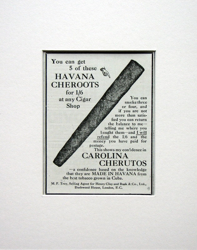 Havana Cheroots Cigars. Original advert 1915 (ref AD1522)