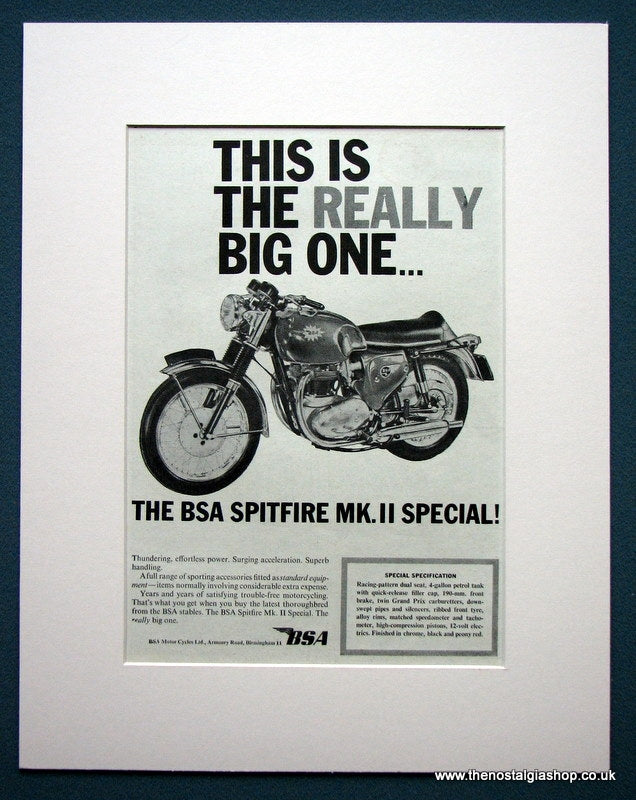 BSA Spitfire Mk II Special. Original advert 1966 (ref AD1299)