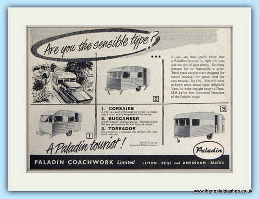 Paladin Caravans Corsaire Buccaneer Toreador Original Advert 1956 (ref AD5053)