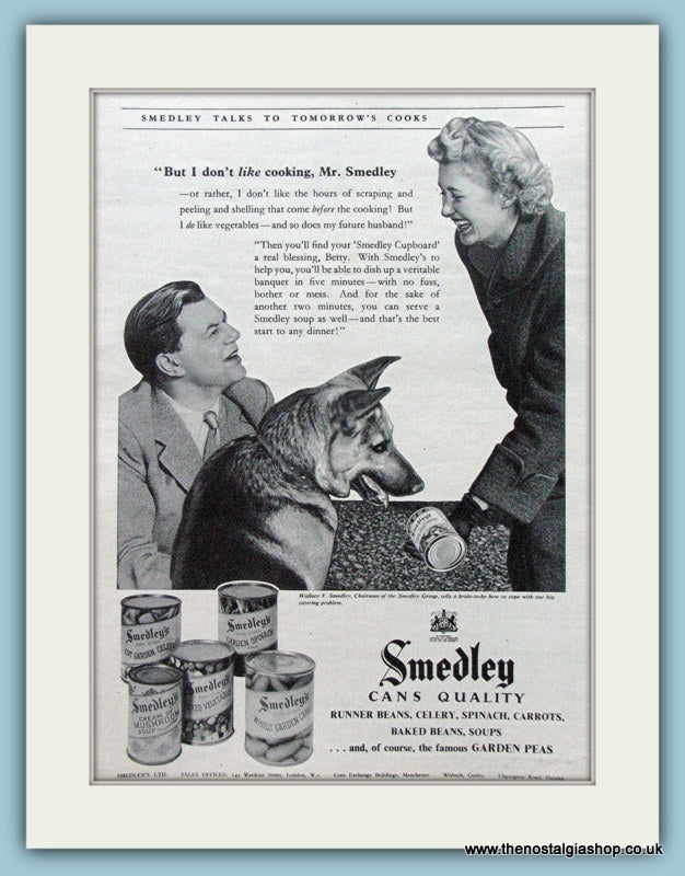 Smedleys Canned Food  Original Advert 1955 (ref AD4289)