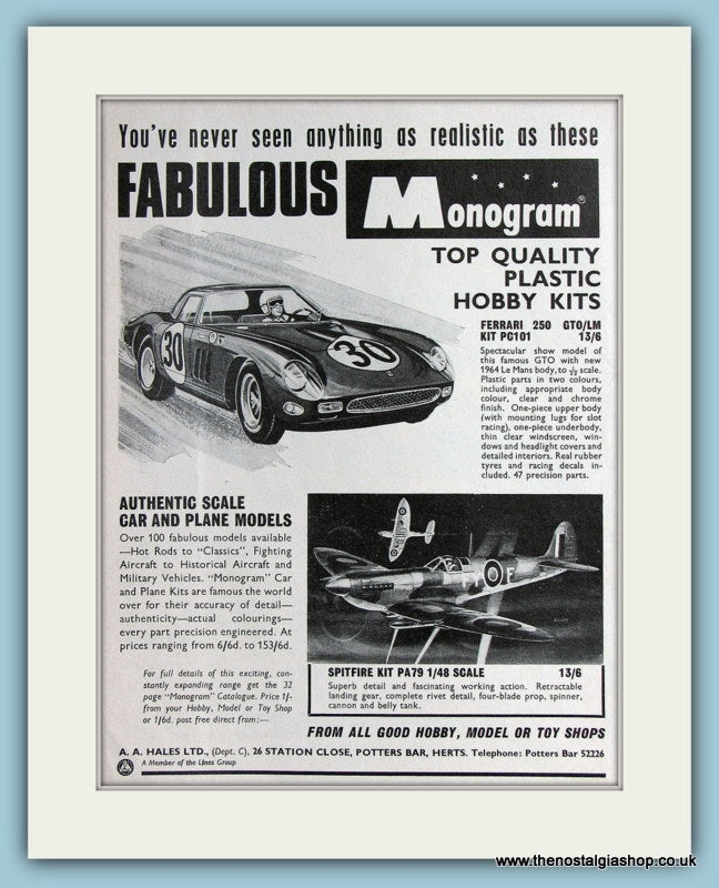 Monogram Hobby Kits 1966 Original Advert (ref AD2869)