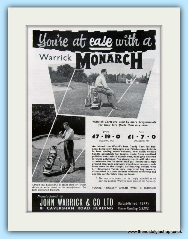 Warrick Monarch Golf Cart. Original Advert 1961 (ref AD4963)