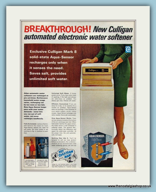 Culligan Water Softener. Original Advert 1967 (ref AD8234)