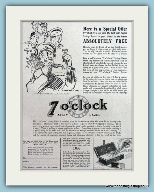 7 O'Clock Safety Razor. Original Advert 1915 (ref AD4510)