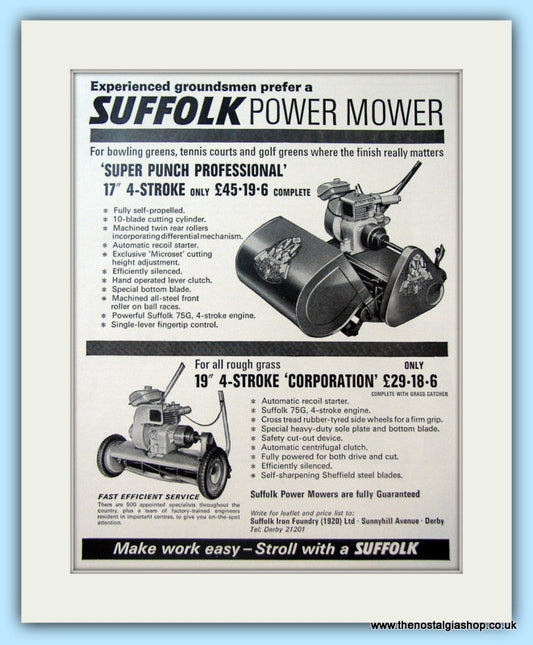 Suffolk Super Punch Mowers. Set of 2 Original Adverts 1968 (ref AD4647)