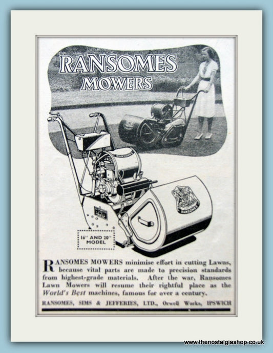 Ransomes Lawnmowers. Set of 2 Original Adverts 1940s (ref AD4623)