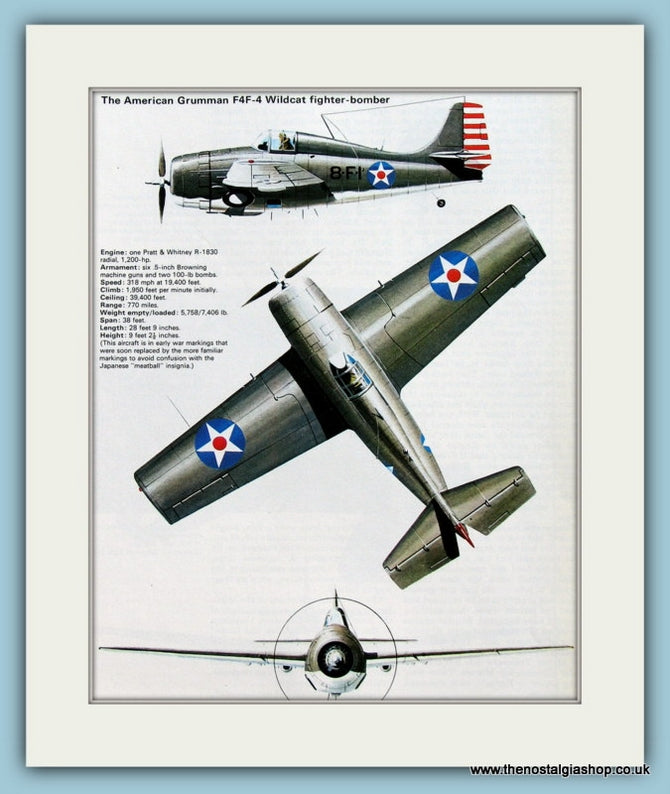 American Grumman F4F-4 Wildcat Fighter Bomber Aircraft. Print (ref PR547)