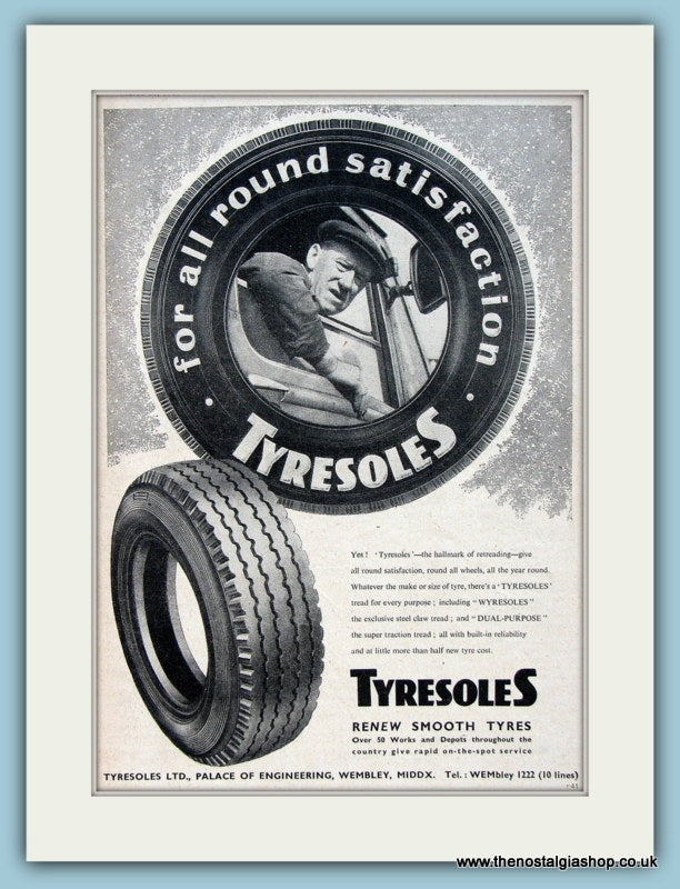 Tyresoles Tyre Retreading Original Advert 1960 (ref AD2959)