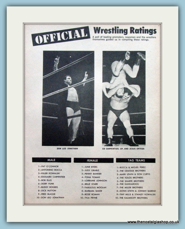 Wrestling Ratings 1959, Vintage Print. (ref AD5034)